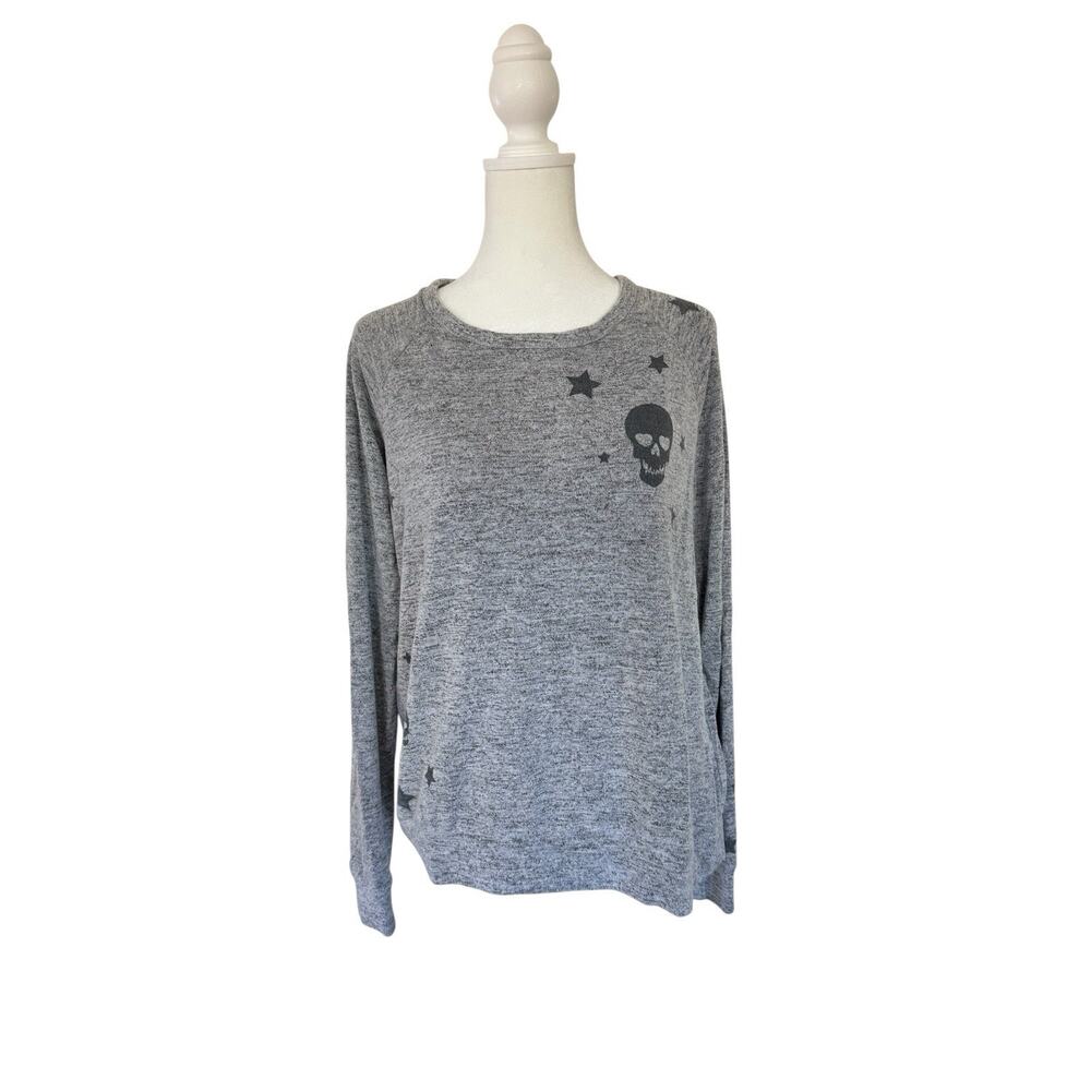 P.J. Salvage Gray Skull Star Print Pullover Top Pajama Lounge Shirt Small